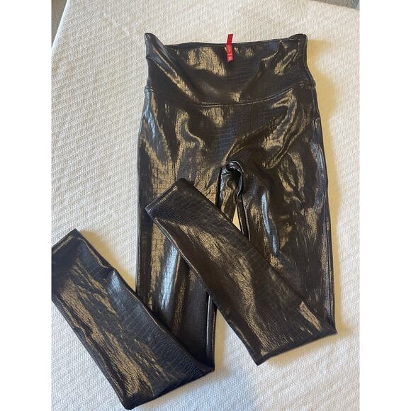 SPANX Revolve Brown Faux Crocodile Leather Textured Leggings M - Picture 6 of 6
